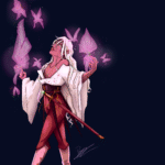 A blond mage summoning butterflies of light.