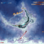 A crescent shaped island map.
